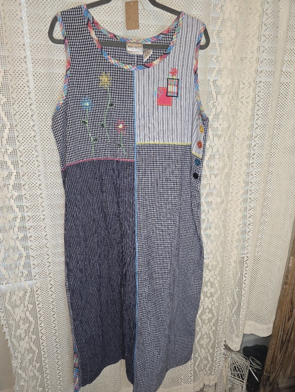 Napa Valley Patchwork Gingham Midi Dress Sleeveless, Womens XL